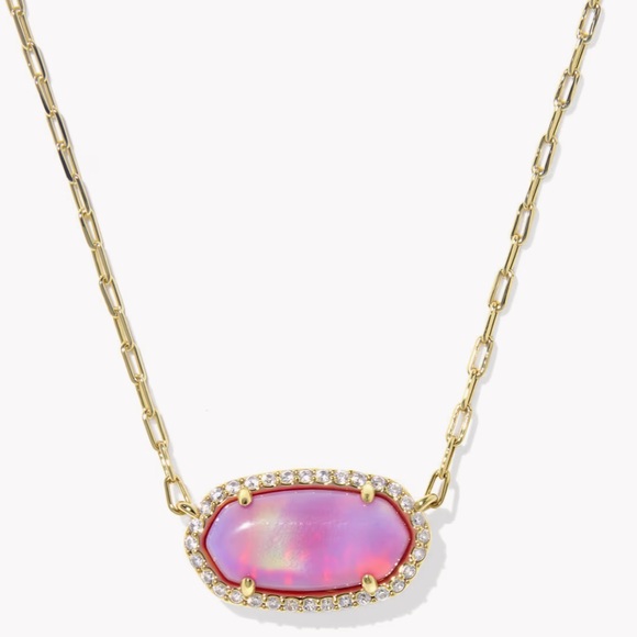 Kendra Scott Jewelry - kendra scott elisa pave frame pink opalescent resin gold short pendant necklace